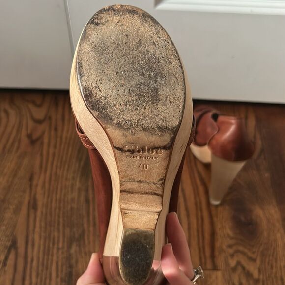 Chloe Leather Peep Toe Wood and Lucite platform heel Size 40 - Picture 6 of 6
